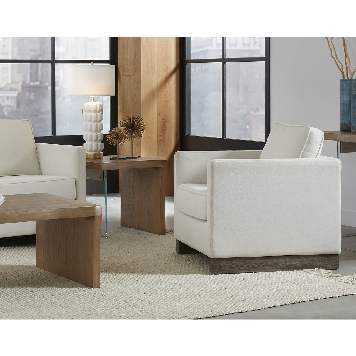 One Live-Edge White Oak and Glass End Table in Bisque by Modus Furniture at Eve Furniture