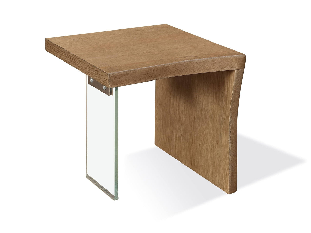 One Live-Edge White Oak and Glass End Table in Bisque by Modus Furniture at Eve Furniture