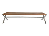 One Modern Coastal Director's Style Leather Dining Bench in Cognac and Brushed Stainless Steel by Modus Furniture at Eve Furniture