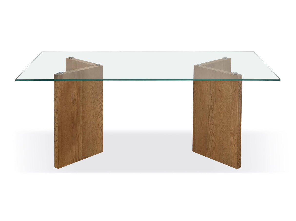 One Modern Coastal Glass Top Dining Table in White Oak by Modus Furniture at Eve Furniture