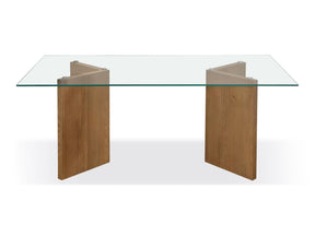 One Modern Coastal Glass Top Dining Table in White Oak by Modus Furniture at Eve Furniture