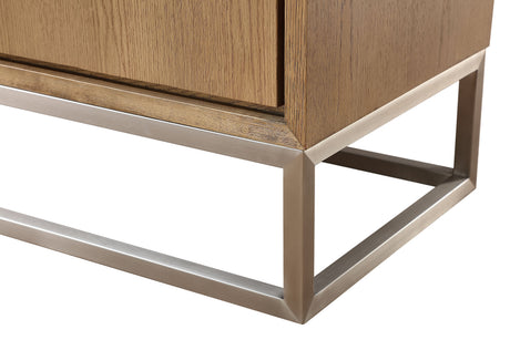 One Modern Coastal Metal Base Sideboard in White Oak and Brushed Stainless Steel by Modus Furniture at Eve Furniture