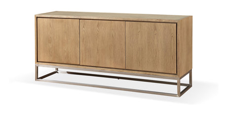 One Modern Coastal Metal Base Sideboard in White Oak and Brushed Stainless Steel by Modus Furniture at Eve Furniture