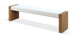 One Modern Coastal Slab Leg Upholstered Dining Bench in White Oak and White Pearl by Modus Furniture at Eve Furniture