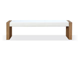 One Modern Coastal Slab Leg Upholstered Dining Bench in White Oak and White Pearl by Modus Furniture at Eve Furniture