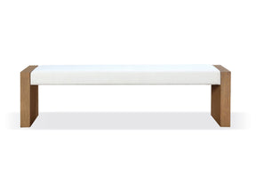 One Modern Coastal Slab Leg Upholstered Dining Bench in White Oak and White Pearl by Modus Furniture at Eve Furniture