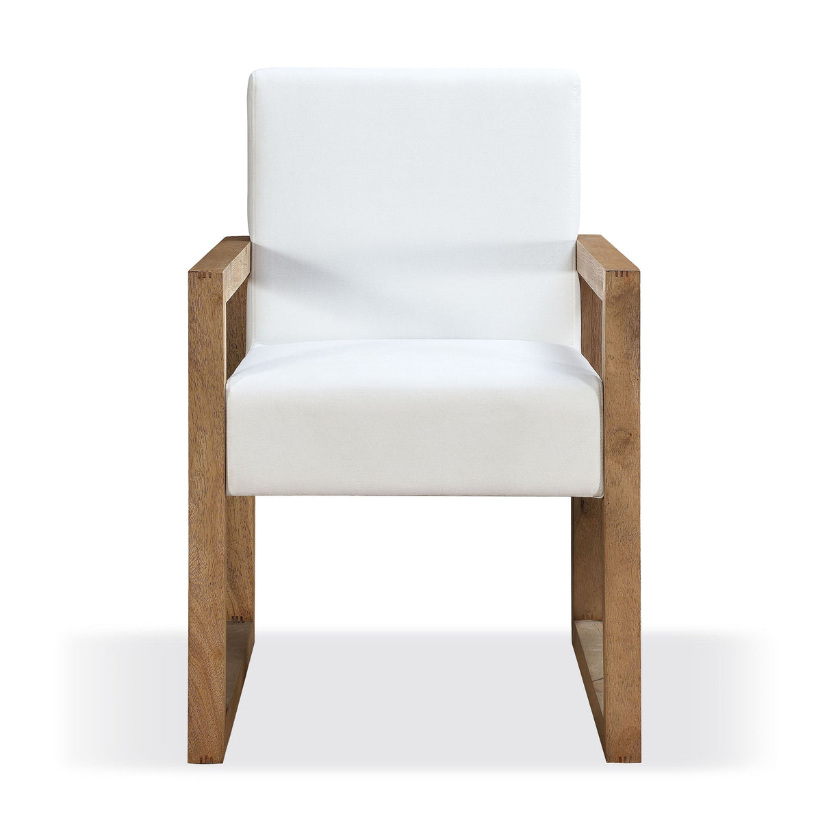 One Modern Coastal Sled Leg Upholstered Dining Arm Chair in White Pearl and Bisque (Set of 2) by Modus Furniture at Eve Furniture