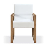 One Modern Coastal Sled Leg Upholstered Dining Arm Chair in White Pearl and Bisque (Set of 2) by Modus Furniture at Eve Furniture