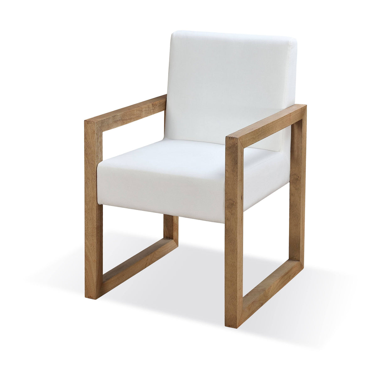 One Modern Coastal Sled Leg Upholstered Dining Arm Chair in White Pearl and Bisque (Set of 2) by Modus Furniture at Eve Furniture