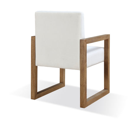 One Modern Coastal Sled Leg Upholstered Dining Arm Chair in White Pearl and Bisque (Set of 2) by Modus Furniture at Eve Furniture
