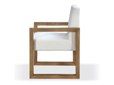 One Modern Coastal Sled Leg Upholstered Dining Arm Chair in White Pearl and Bisque (Set of 2) by Modus Furniture at Eve Furniture