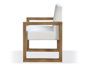 One Modern Coastal Sled Leg Upholstered Dining Arm Chair in White Pearl and Bisque (Set of 2) by Modus Furniture at Eve Furniture