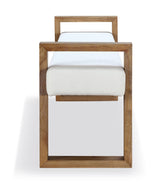 One Modern Coastal Sled Leg Upholstered Dining Bench in White Pearl and Bisque by Modus Furniture at Eve Furniture