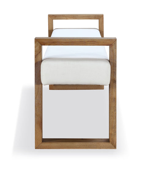 One Modern Coastal Sled Leg Upholstered Dining Bench in White Pearl and Bisque by Modus Furniture at Eve Furniture