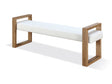 One Modern Coastal Sled Leg Upholstered Dining Bench in White Pearl and Bisque by Modus Furniture at Eve Furniture