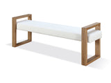 One Modern Coastal Sled Leg Upholstered Dining Bench in White Pearl and Bisque by Modus Furniture at Eve Furniture