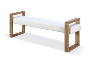 One Modern Coastal Sled Leg Upholstered Dining Bench in White Pearl and Bisque by Modus Furniture at Eve Furniture