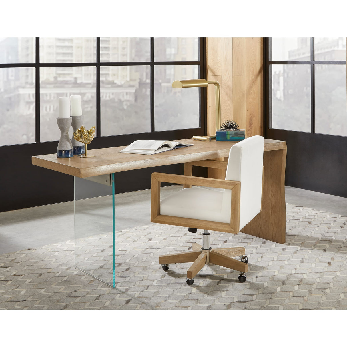 One Modern Coastal Writing Desk in White Oak and Glass by Modus Furniture at Eve Furniture