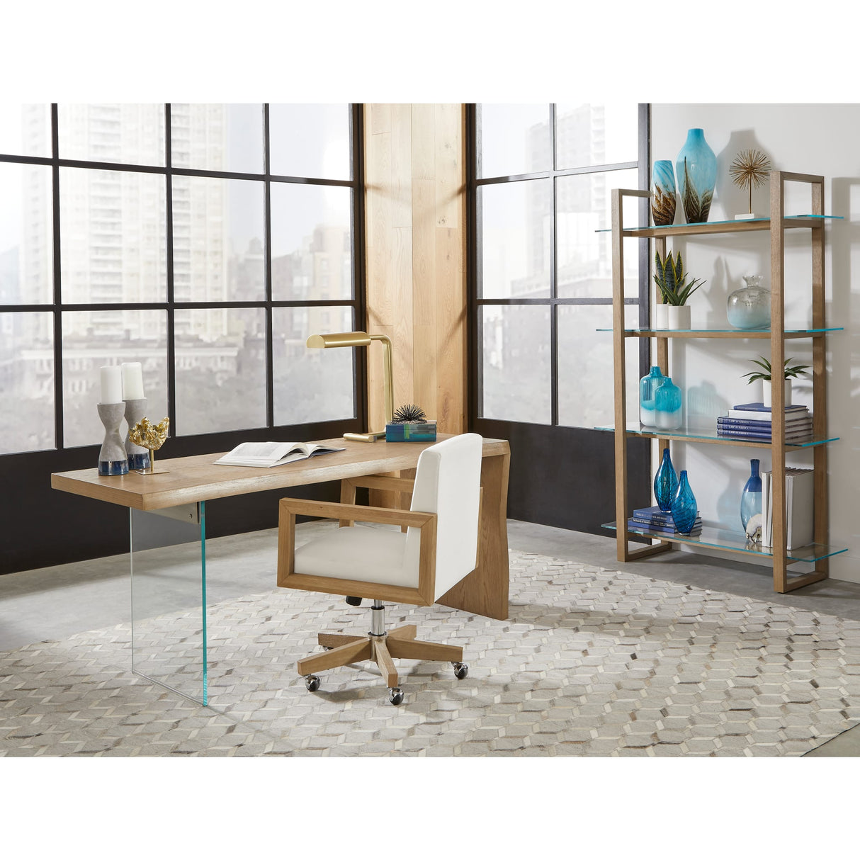 One Modern Coastal Writing Desk in White Oak and Glass by Modus Furniture at Eve Furniture