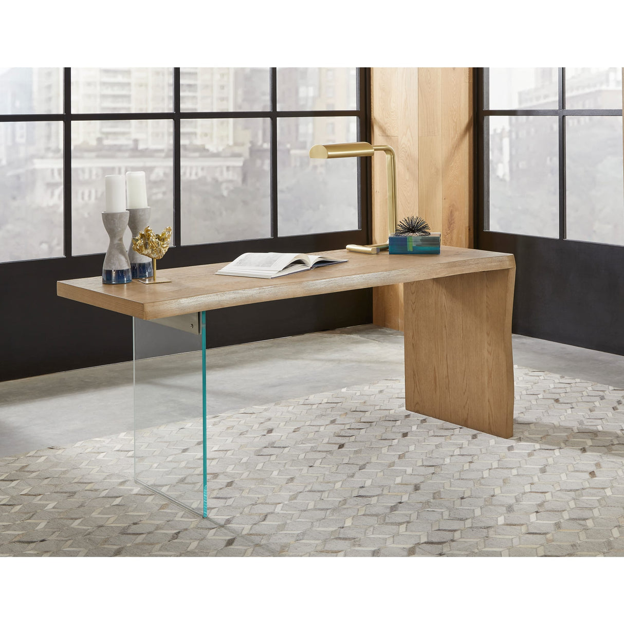 One Modern Coastal Writing Desk in White Oak and Glass by Modus Furniture at Eve Furniture
