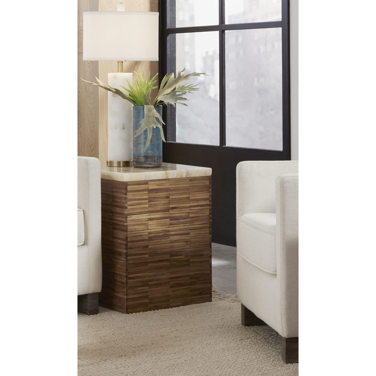 One Stone Wood Tile End Table in Onyx and Solid Teak by Modus Furniture at Eve Furniture