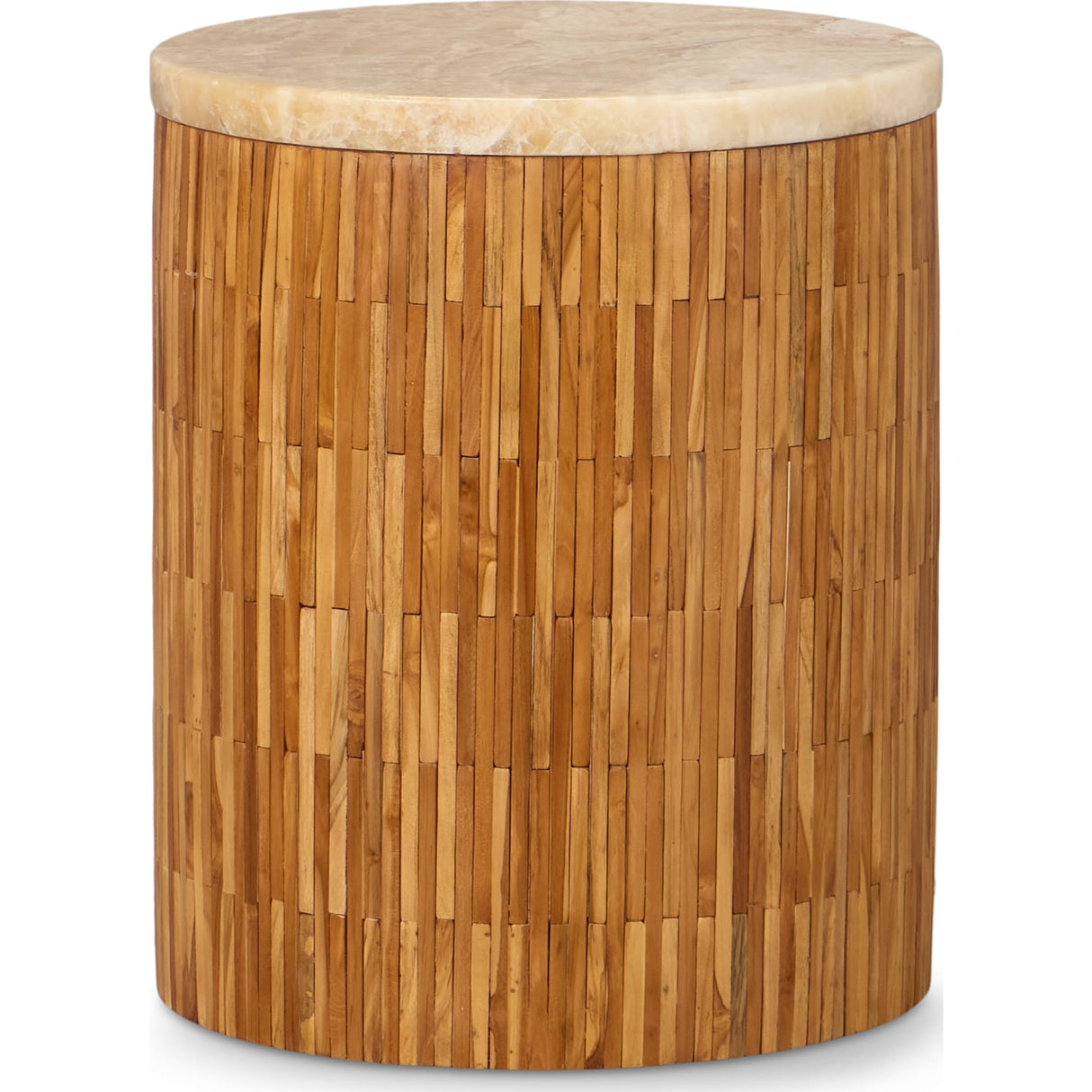 One Stone Wood Tile Round End Table in Onyx and Solid Teak by Modus Furniture at Eve Furniture