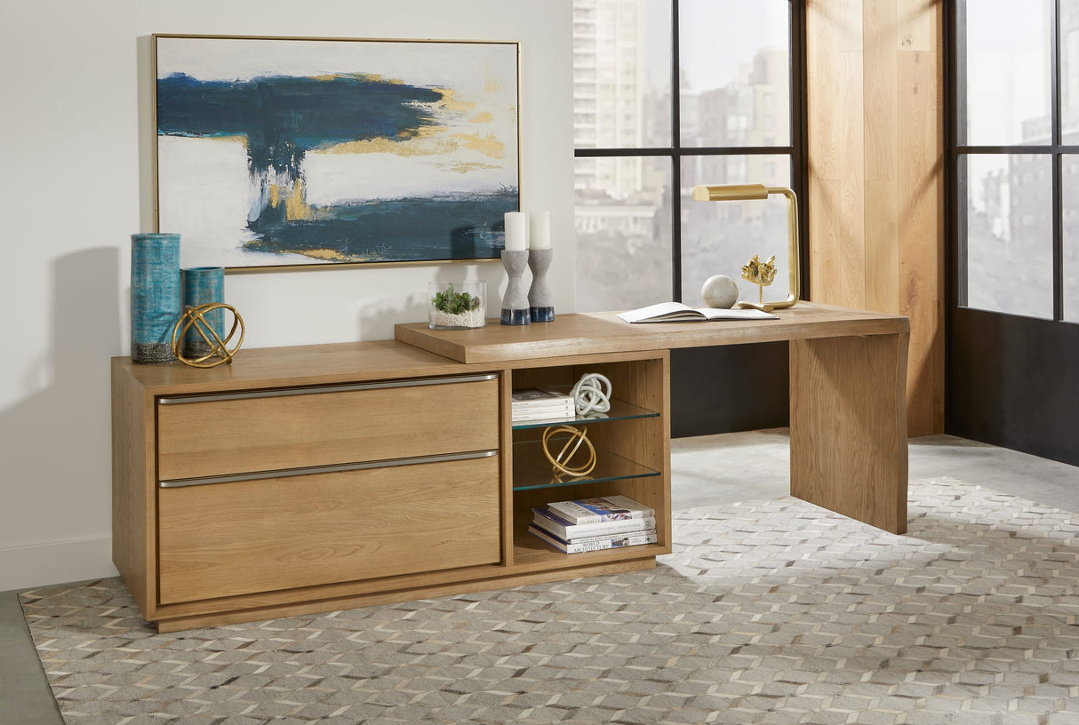 One White Oak/Glass Live Edge Executive Desk by Modus Furniture at Eve Furniture