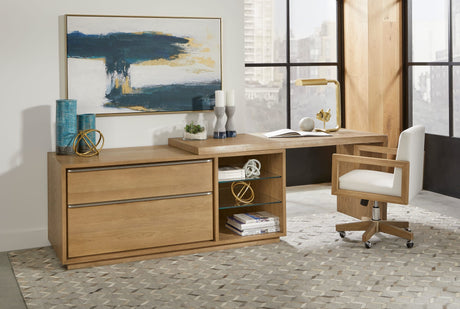 One White Oak/Glass Live Edge Executive Desk by Modus Furniture at Eve Furniture