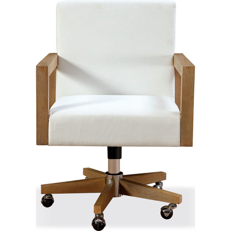 One Wood Frame Home Office Chair in Solid Wood and White Canvas by Modus Furniture at Eve Furniture