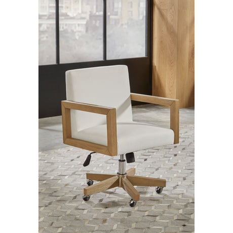 One Wood Frame Home Office Chair in Solid Wood and White Canvas by Modus Furniture at Eve Furniture
