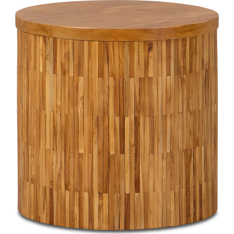 One Wood Tile Round End Table in Solid Teak by Modus Furniture at Eve Furniture