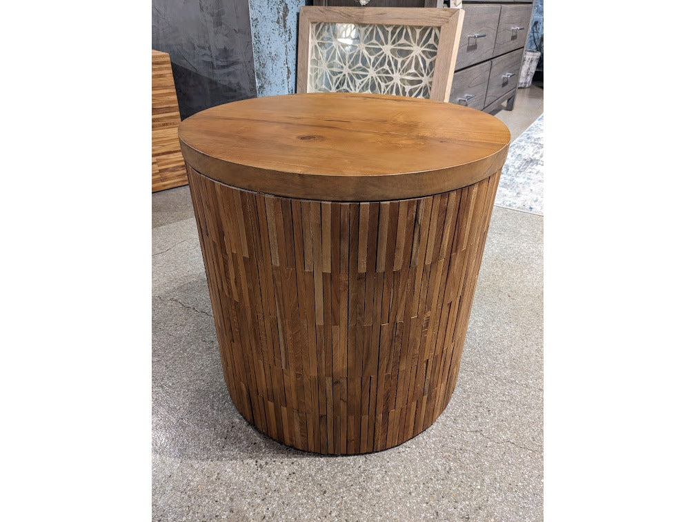 One Wood Tile Round End Table in Solid Teak by Modus Furniture at Eve Furniture