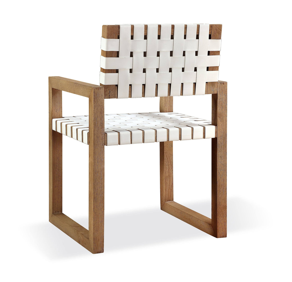 One Woven Leather and Solid Wood Dining Arm Chair in White and Bisque by Modus Furniture at Eve Furniture
