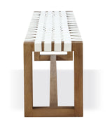 One Woven Leather and Solid Wood Dining Bench in White and Bisque by Modus Furniture at Eve Furniture