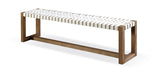 One Woven Leather and Solid Wood Dining Bench in White and Bisque by Modus Furniture at Eve Furniture