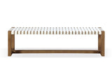 One Woven Leather and Solid Wood Dining Bench in White and Bisque by Modus Furniture at Eve Furniture