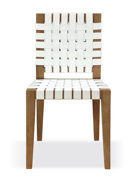 One Woven Leather and Solid Wood Dining Side Chair in White and Bisque (Set of 2) by Modus Furniture at Eve Furniture