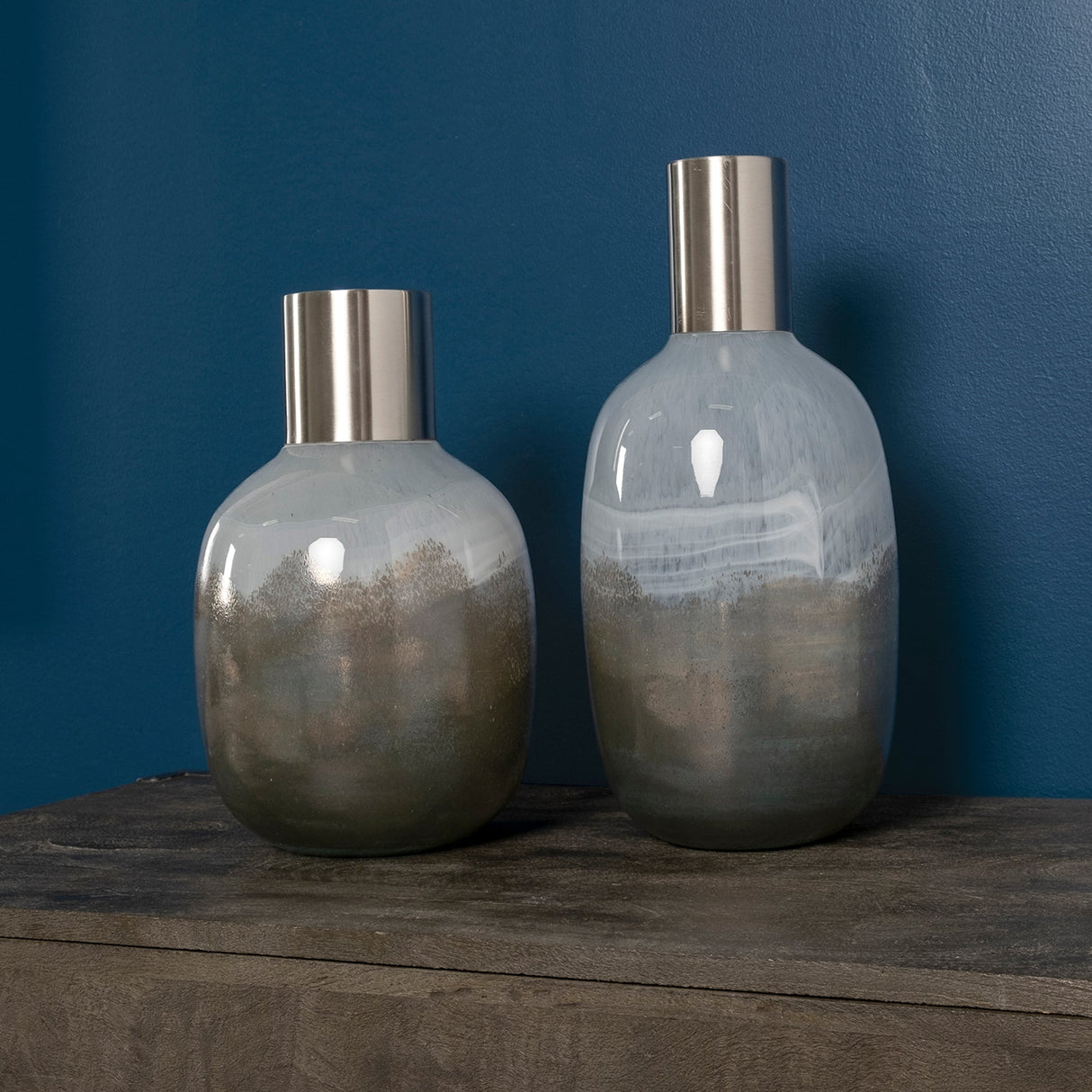 Onega I Short Gradient Blue Glass Gourd Style Vase by Mercana at Eve Furniture