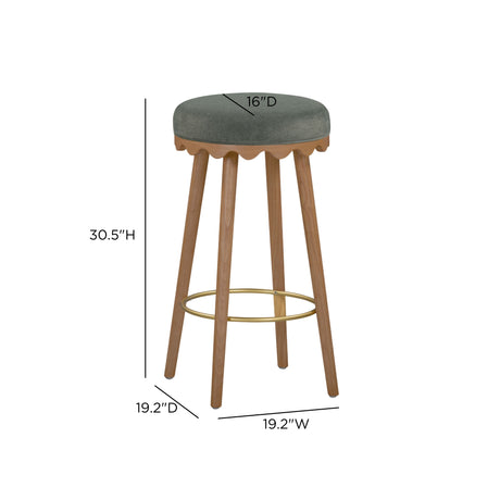 Oodle Green Performance Vegan Mohair Light Walnut Bar Stool by TOV Furniture at Eve Furniture