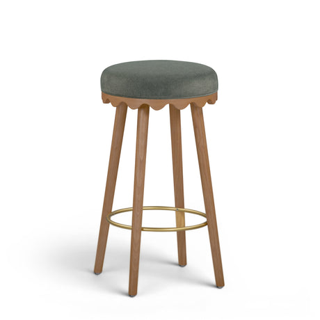 Oodle Green Performance Vegan Mohair Light Walnut Bar Stool by TOV Furniture at Eve Furniture