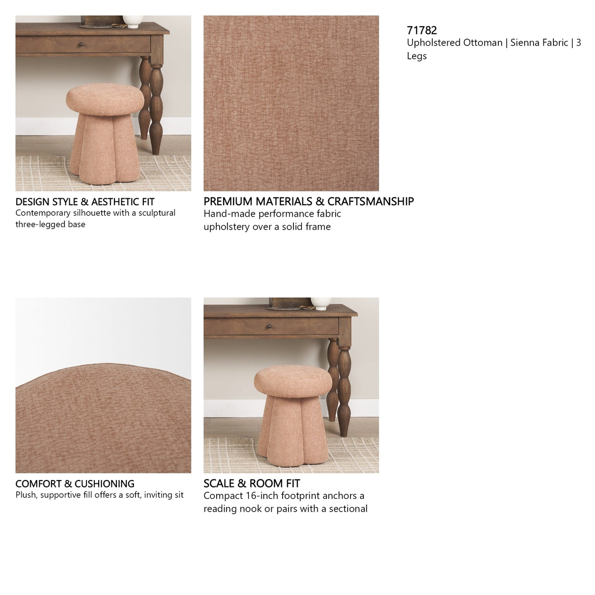 Oona Upholstered Ottoman | Sienna Fabric | 3 Legs by Mercana at Eve Furniture