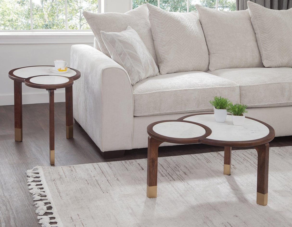 Oormi 3-Piece Banswara White Marble Inlay Table Set by Steve Silver at Eve Furniture