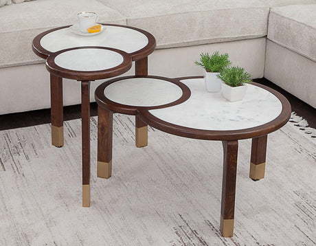 Oormi 3-Piece Banswara White Marble Inlay Table Set by Steve Silver at Eve Furniture