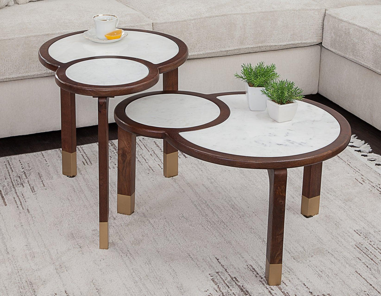 Oormi 3-Piece Banswara White Marble Inlay Table Set by Steve Silver at Eve Furniture