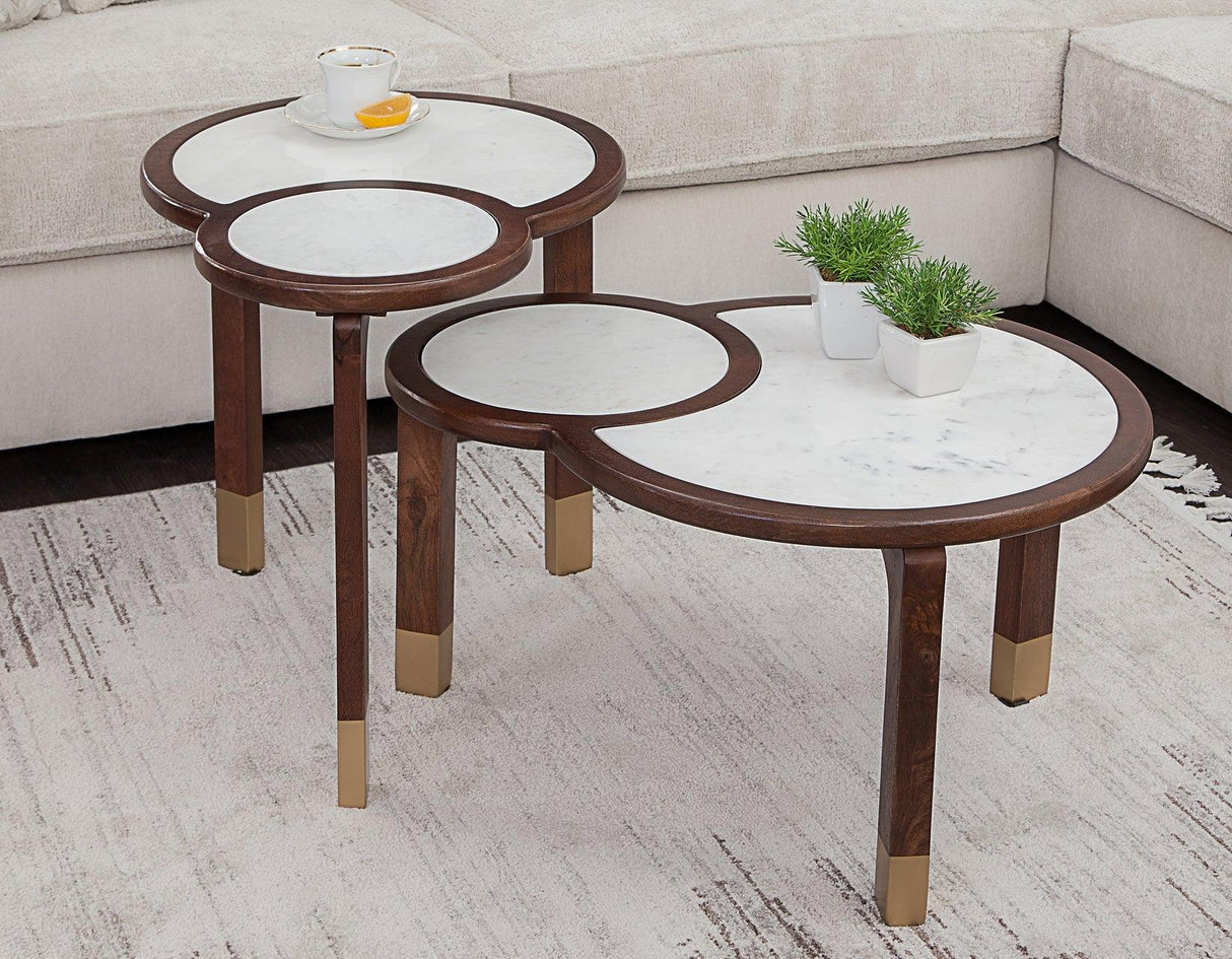 Oormi 3-Piece Banswara White Marble Inlay Table Set by Steve Silver at Eve Furniture