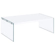 Opal Rectangular Coffee Table With Clear Glass Legs White High Gloss by Coaster at Eve Furniture