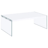 Opal Rectangular Coffee Table With Clear Glass Legs White High Gloss by Coaster at Eve Furniture