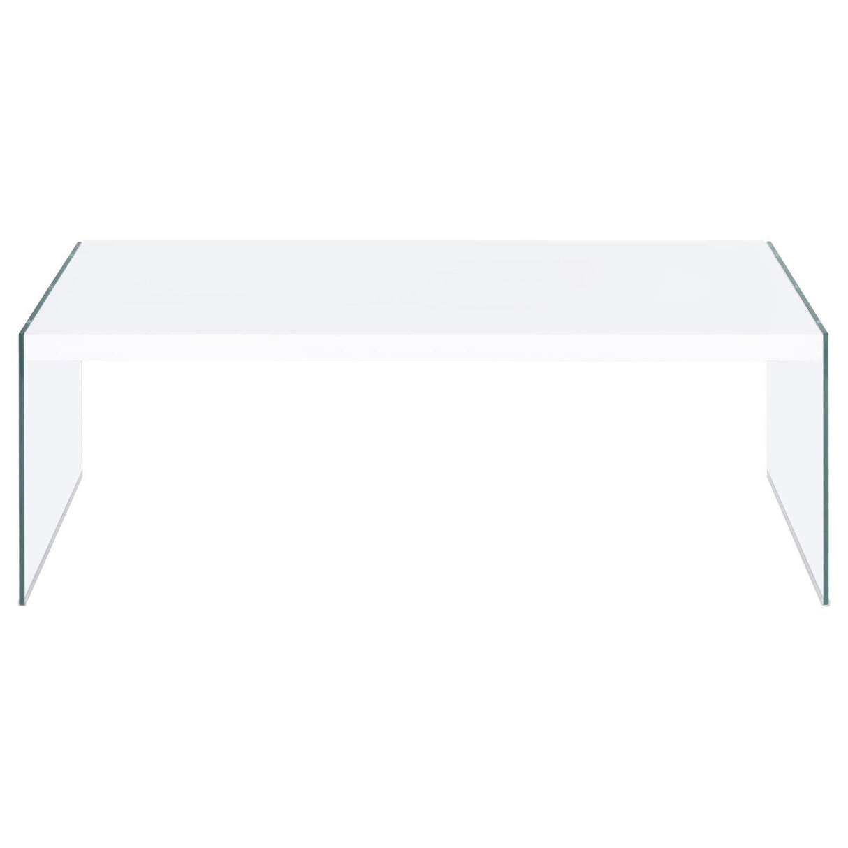 Opal Rectangular Coffee Table With Clear Glass Legs White High Gloss by Coaster at Eve Furniture
