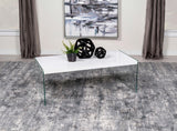 Opal Rectangular Coffee Table With Clear Glass Legs White High Gloss by Coaster at Eve Furniture