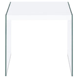 Opal Square End Table With Clear Glass Legs White High Gloss